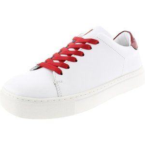 Joshua Sanders White and Red Squared Toe Leather Women's Sneakers